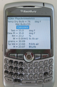 EZAir Properties psychrometric  calculator for Blackberry