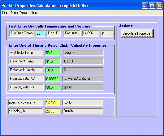 EZAir Properties moist air properties calculator for windows